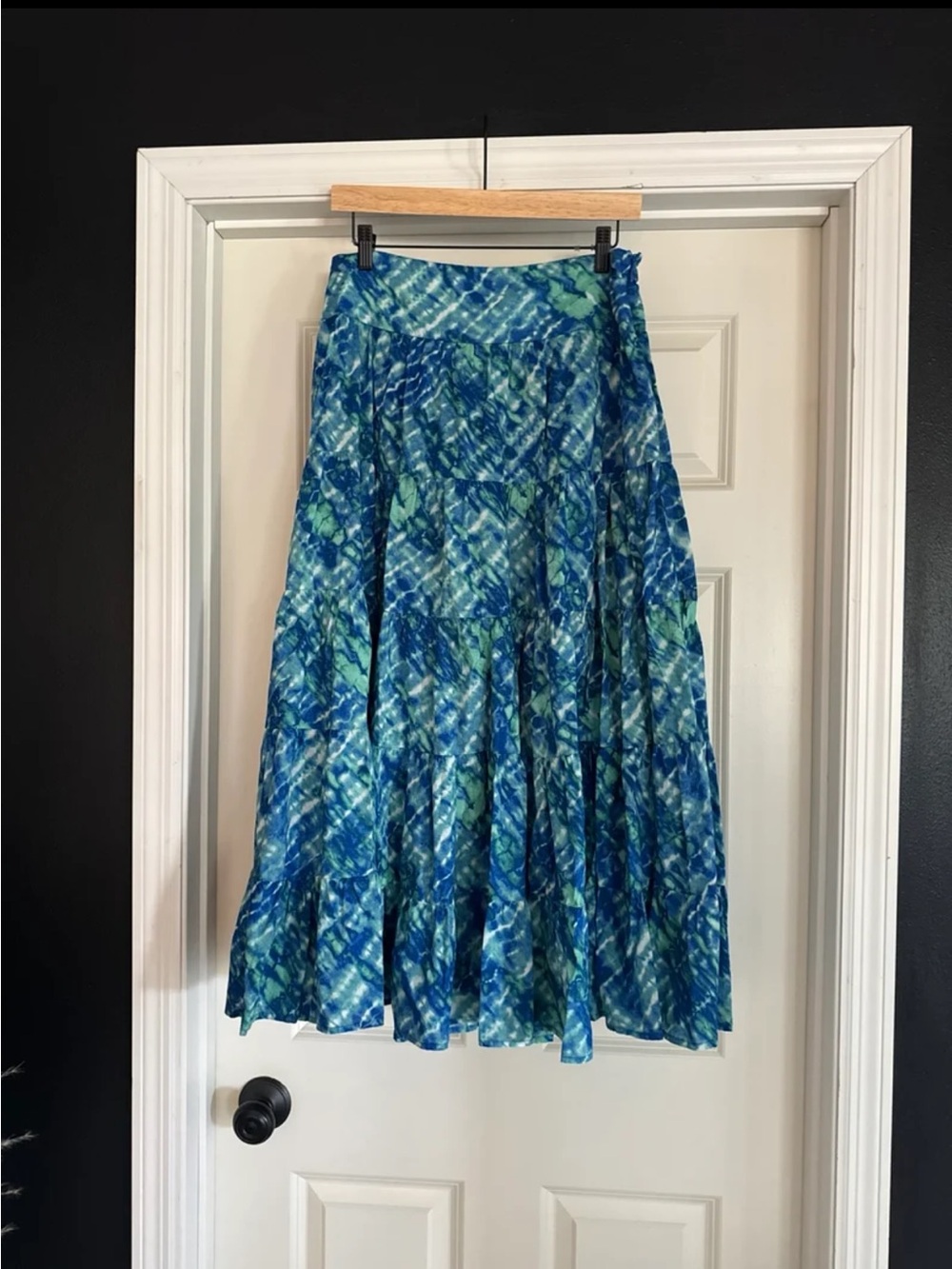Vintage Jones New York Sport 100% Cotton Blue/Green Tie-dye Maxi Skirt Size 8